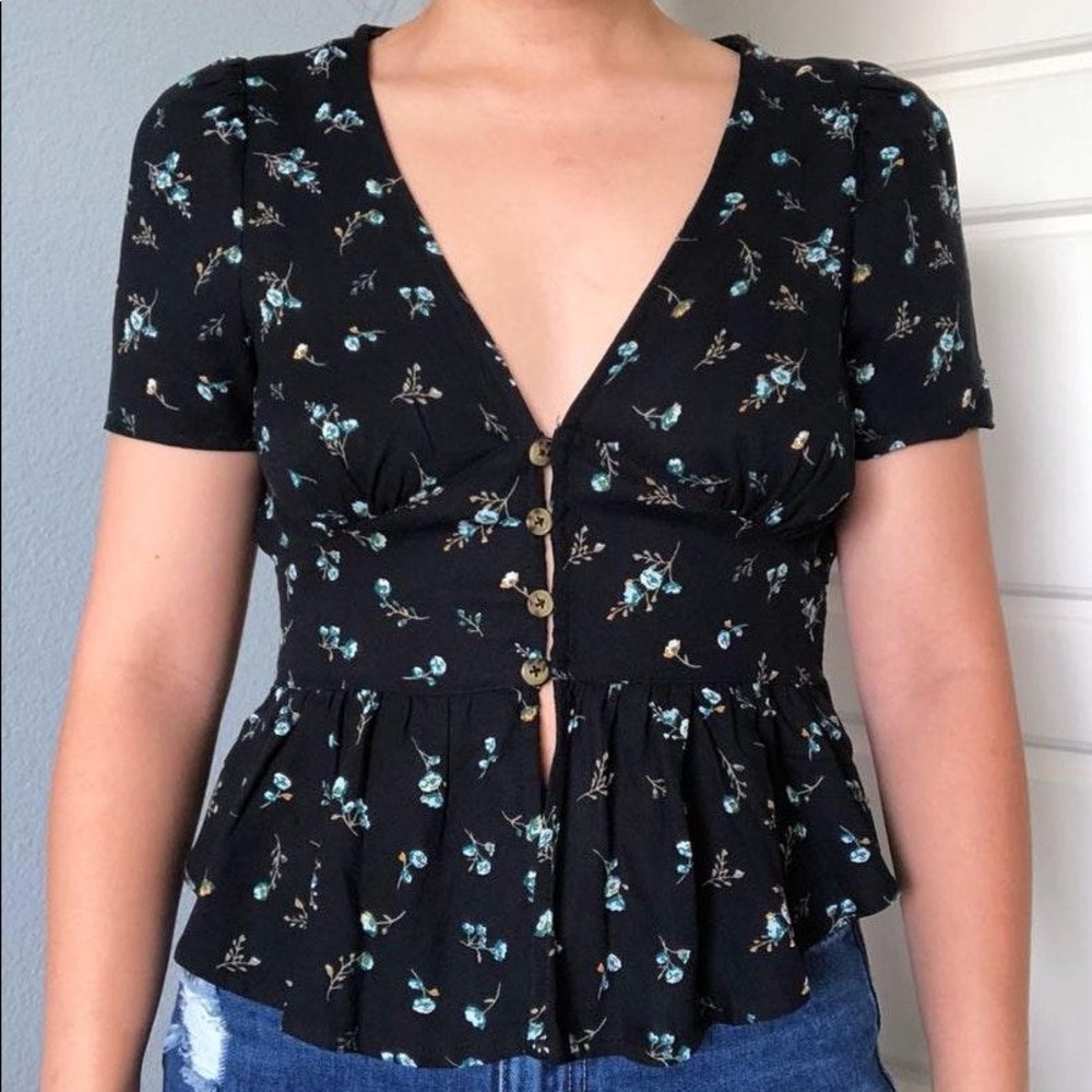Wild Fable Black Floral Blouse